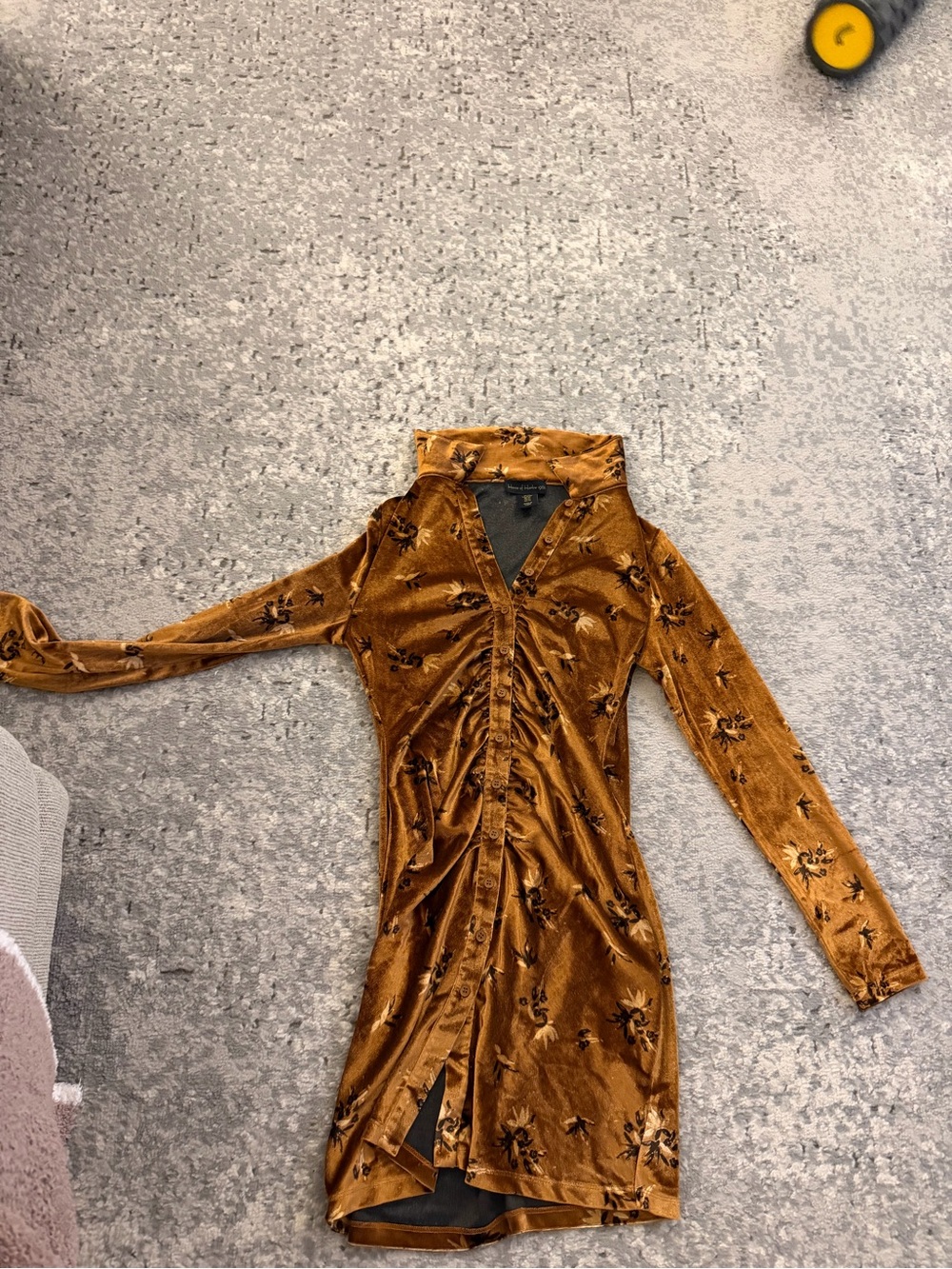 House of Harlow 1960 Rust Velvet Ruched Long-Sleeve Dress